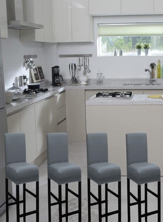 HFCNMY Bar Stool Covers,2 Pack Stretch Waterproof PU Bar Stool Covers with Backs Bar Stool Chair Covers Barstool Covers Slipcovers with Back Pub Counter Stool Chair Covers with Elastic Bands Gray - Image 2